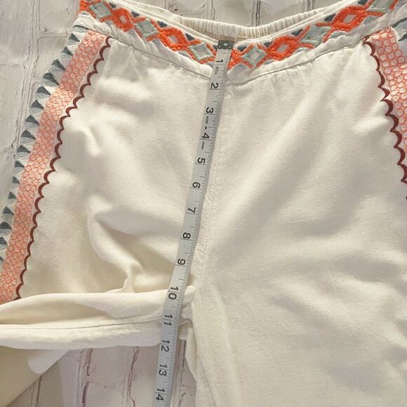 Anthropologie Ivory Islander Embroidered Straight Leg Cropped Pants 2 Boho Beach - Picture 5 of 10